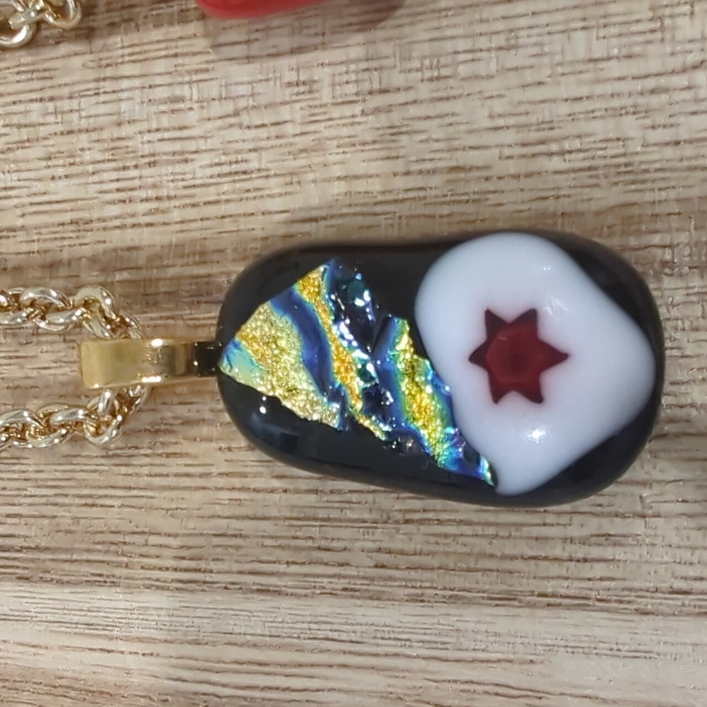 Artisan Handmade red Star of David glass pendant with dichroic glass